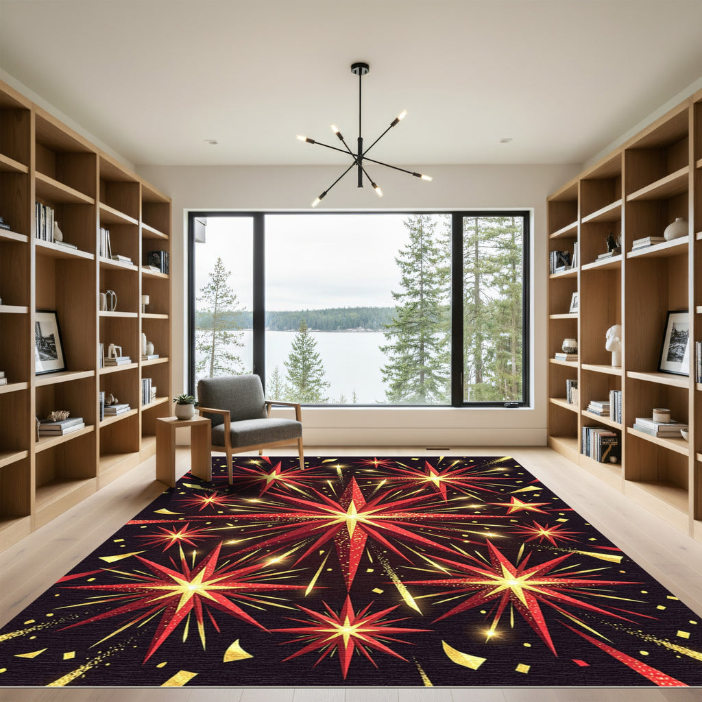 Crimson Gold Starburst Celebration Rug