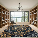 Elegant Gold and Silver Floral Medallion Rug