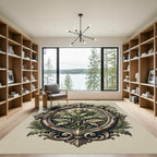 Ornate Green Floral Oval Emblem Rug
