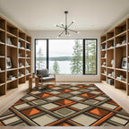 Geometric Terracotta Diamond Grid Weave Rug