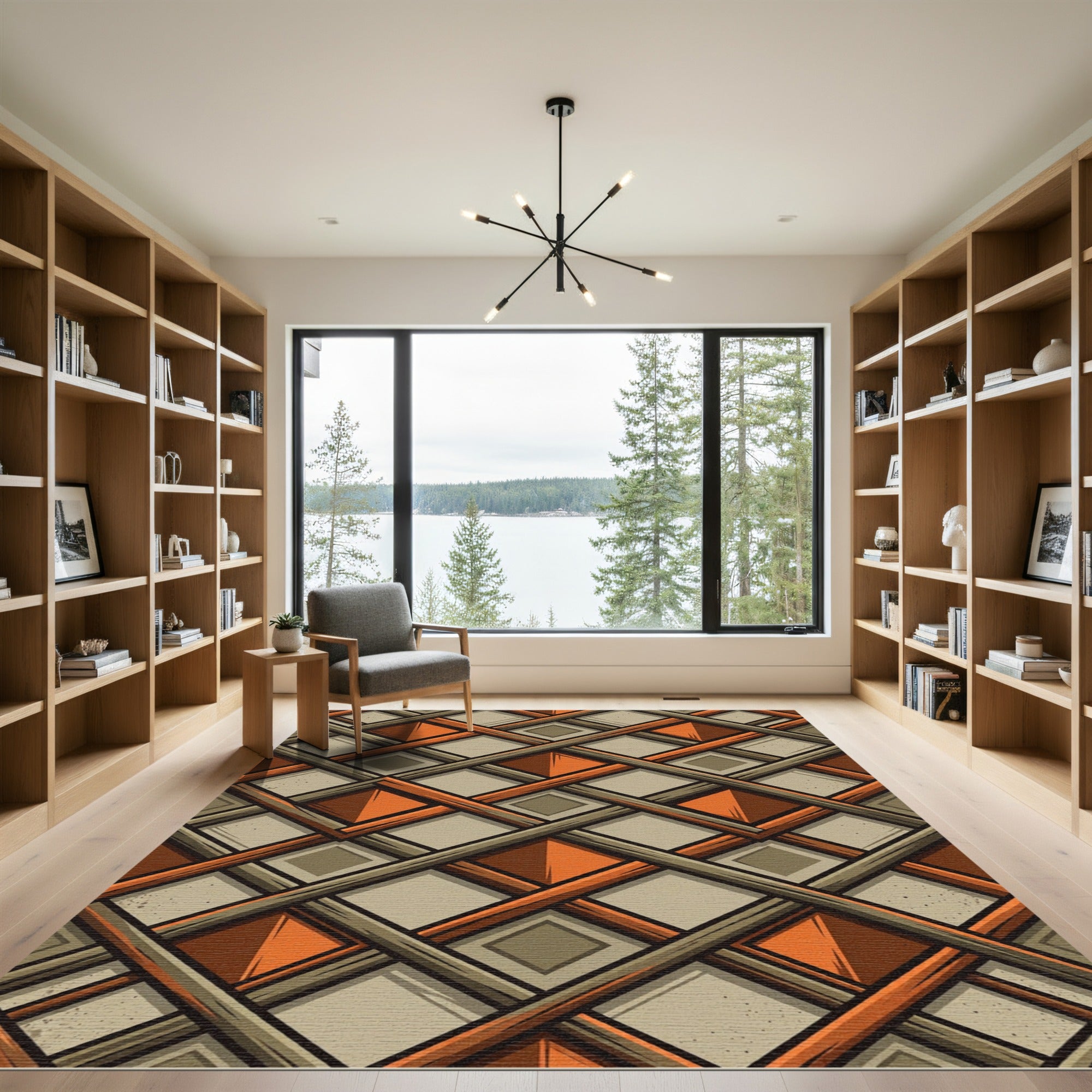 Geometric Terracotta Diamond Grid Weave Rug