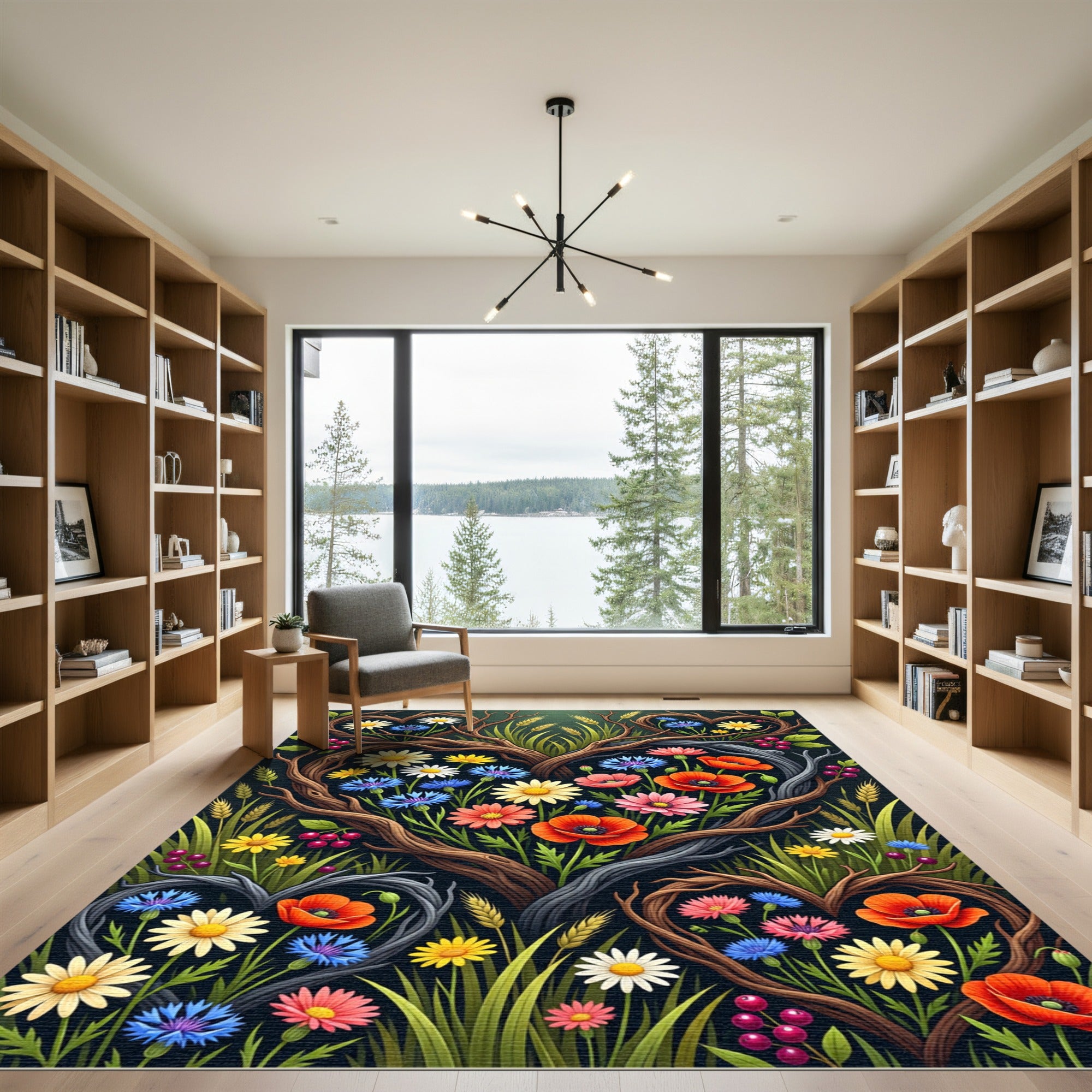 Heart Shaped Branches Wildflower Meadow Rug