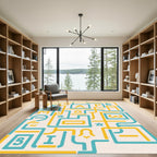 Turquoise Yellow Abstract Alphabet Labyrinth Rug