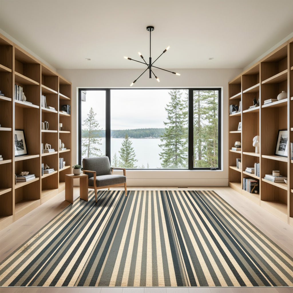Classic Navy Blue Striped Texture Rug