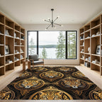 Golden Jaguar Portrait Art Deco Medallion Rug
