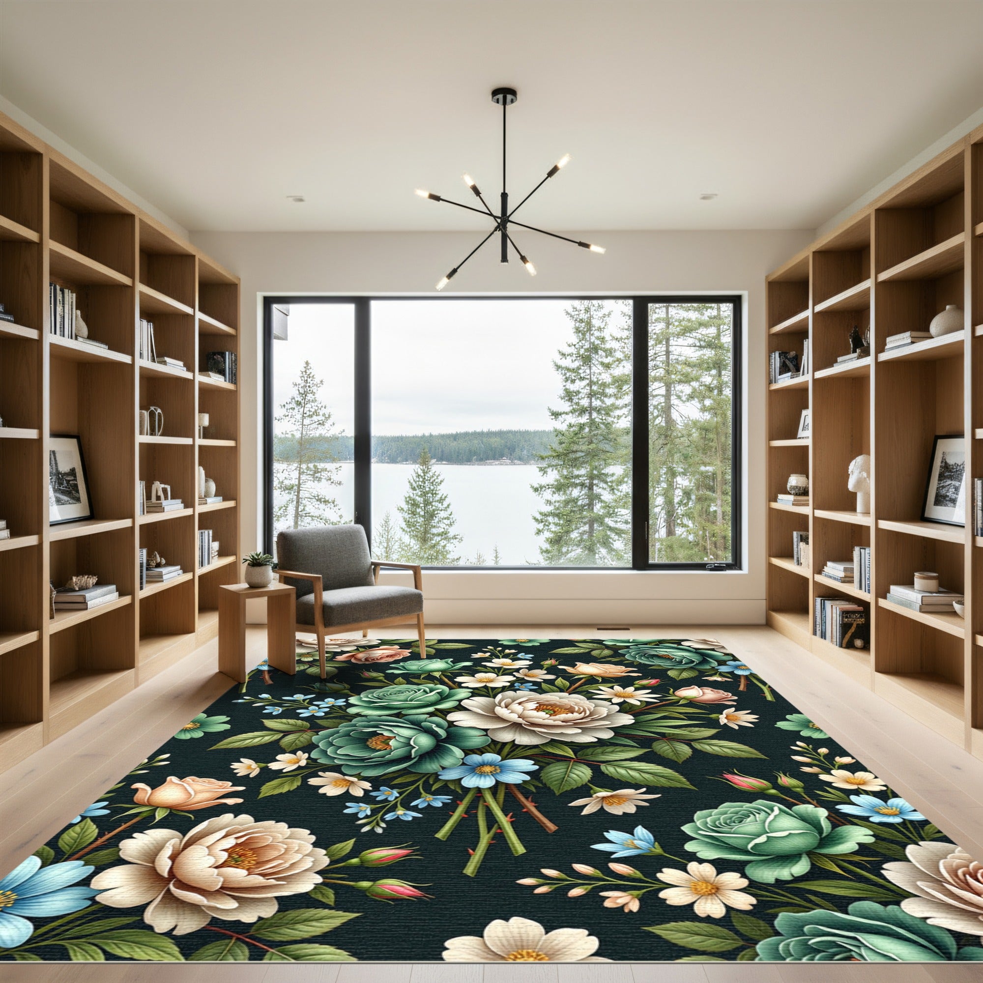 Vintage Botanical Rose Bouquet Arrangement Rug