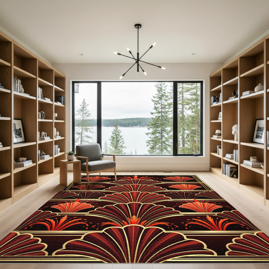 Crimson Fire Fan Art Deco Rug