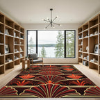 Crimson Fire Fan Art Deco Rug