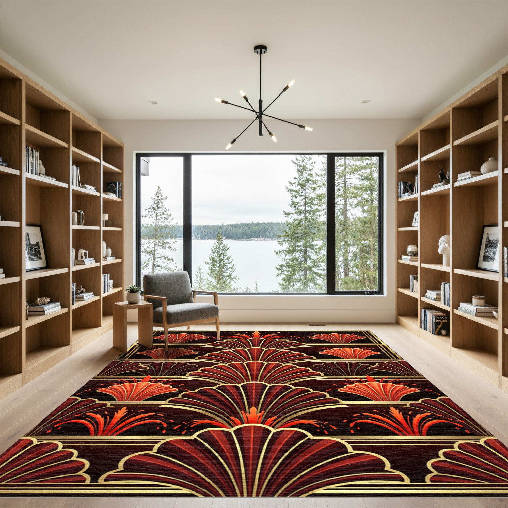 Crimson Fire Fan Art Deco Rug