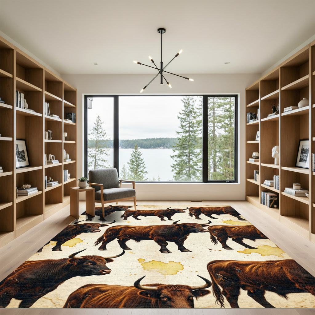Rustic Brown Highland Bull Heritage Art Rug