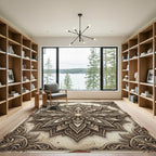 Ornate Golden Floral Layered Mandala Rug