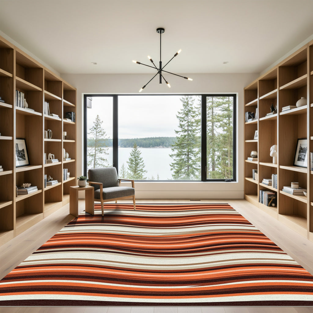 Earthy Terracotta Wavy Abstract Stripe Rug