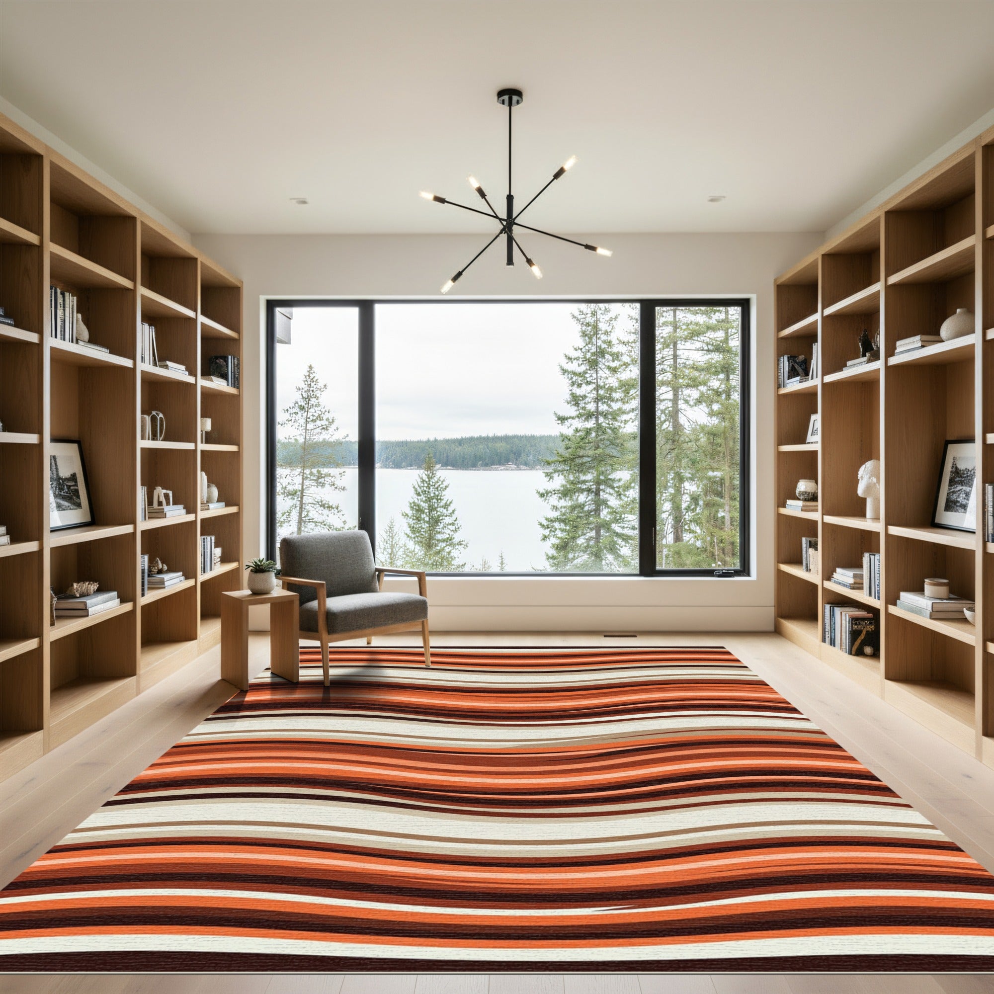 Earthy Terracotta Wavy Abstract Stripe Rug