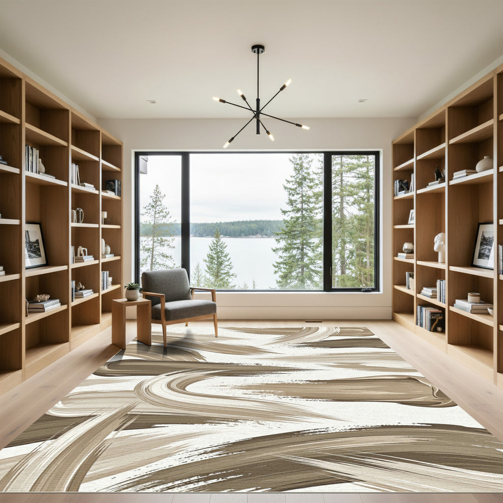 Brown Brush Stroke Abstract Swirl Rug