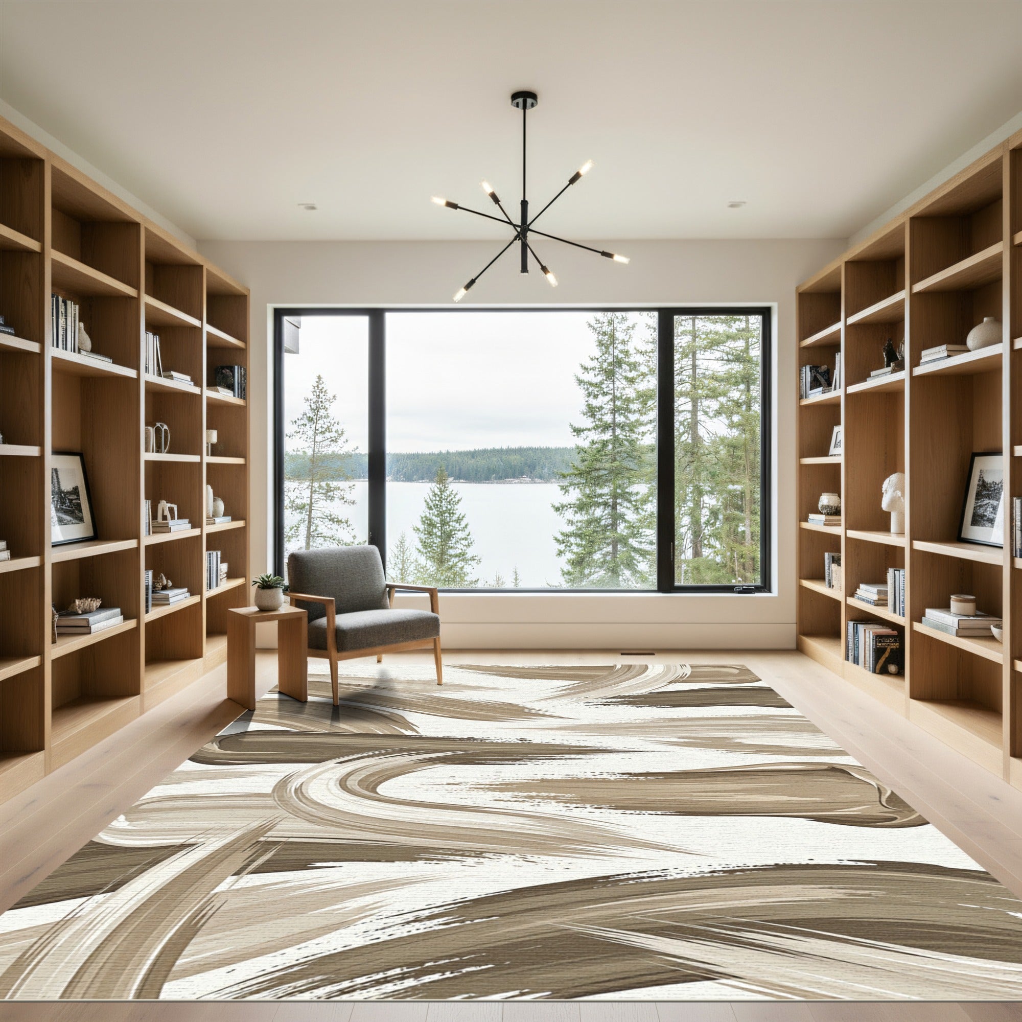 Brown Brush Stroke Abstract Swirl Rug