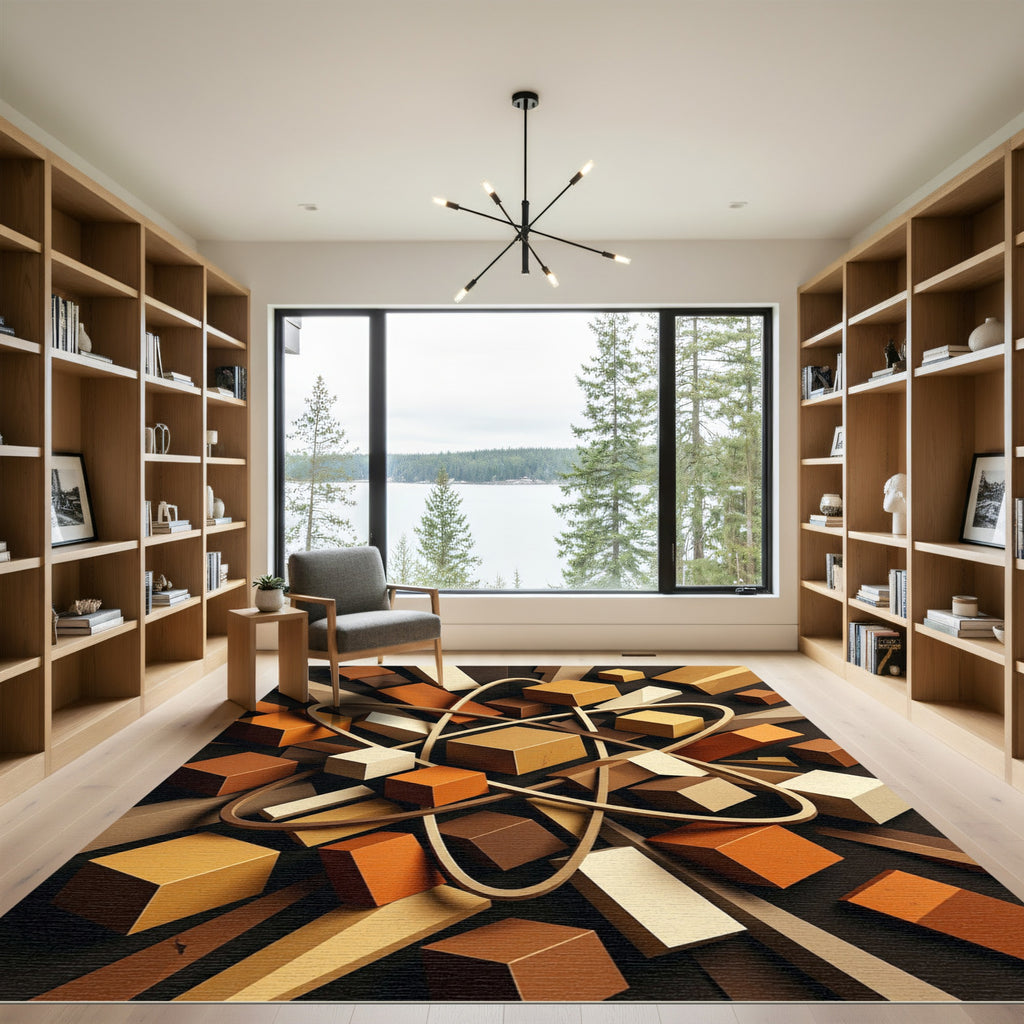 Modern Cubic Atom Arrangement Rug