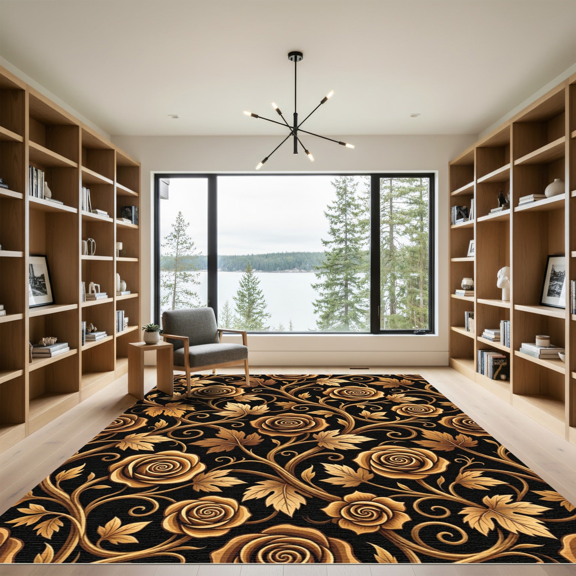 Golden Rose Vine Arabesque Rug