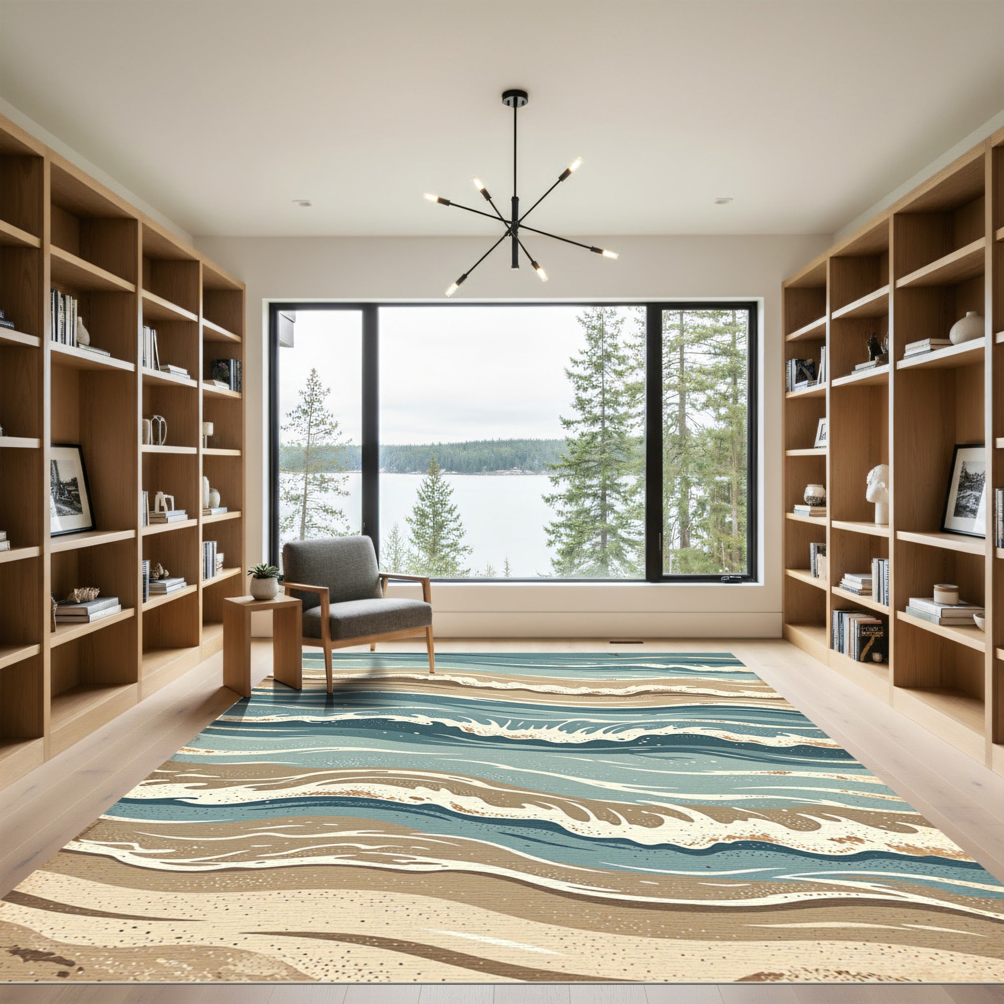 Coastal Waves Abstract Mid Century Rug