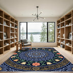 Ornate Blue Floral Mandala Inlay Rug