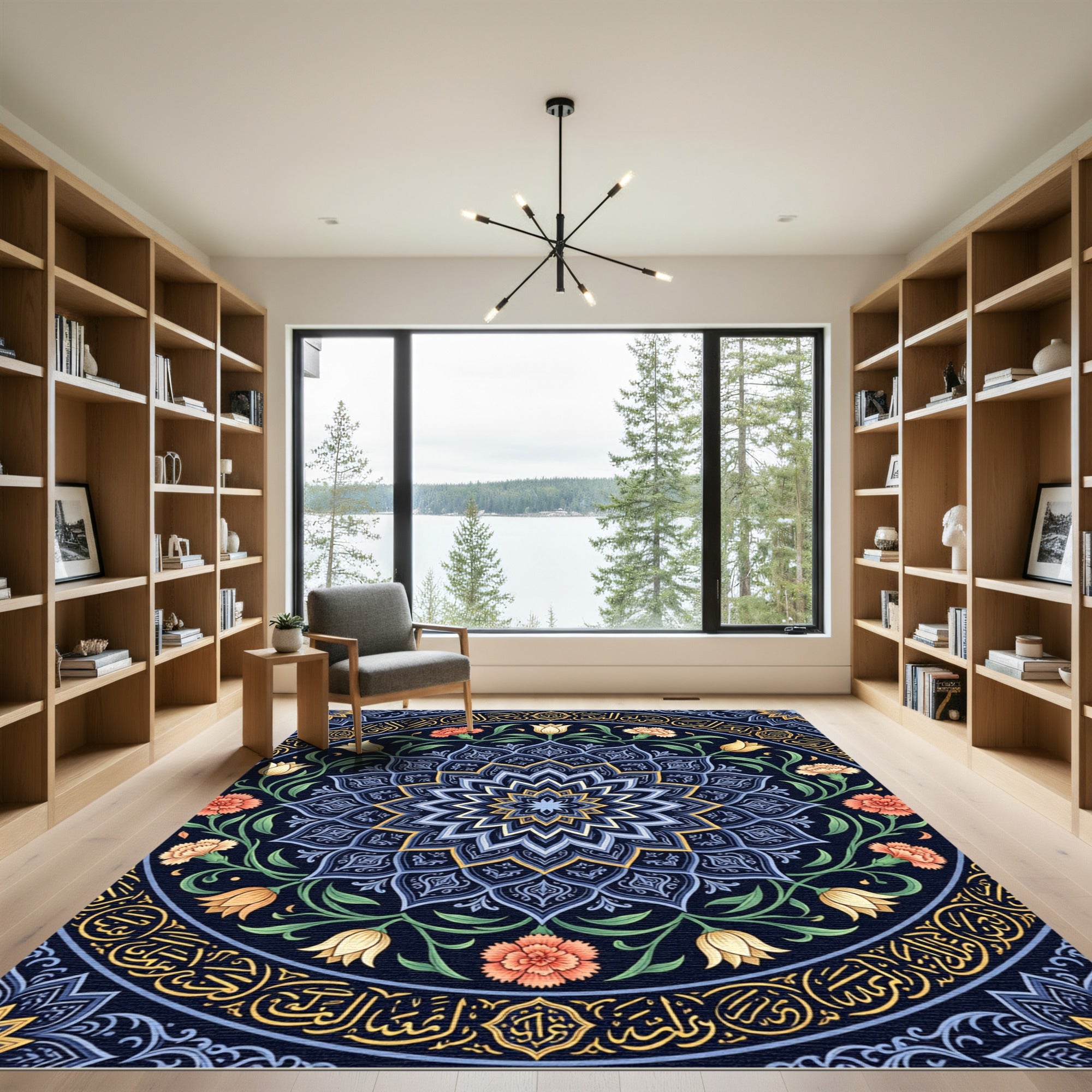 Ornate Blue Floral Mandala Inlay Rug