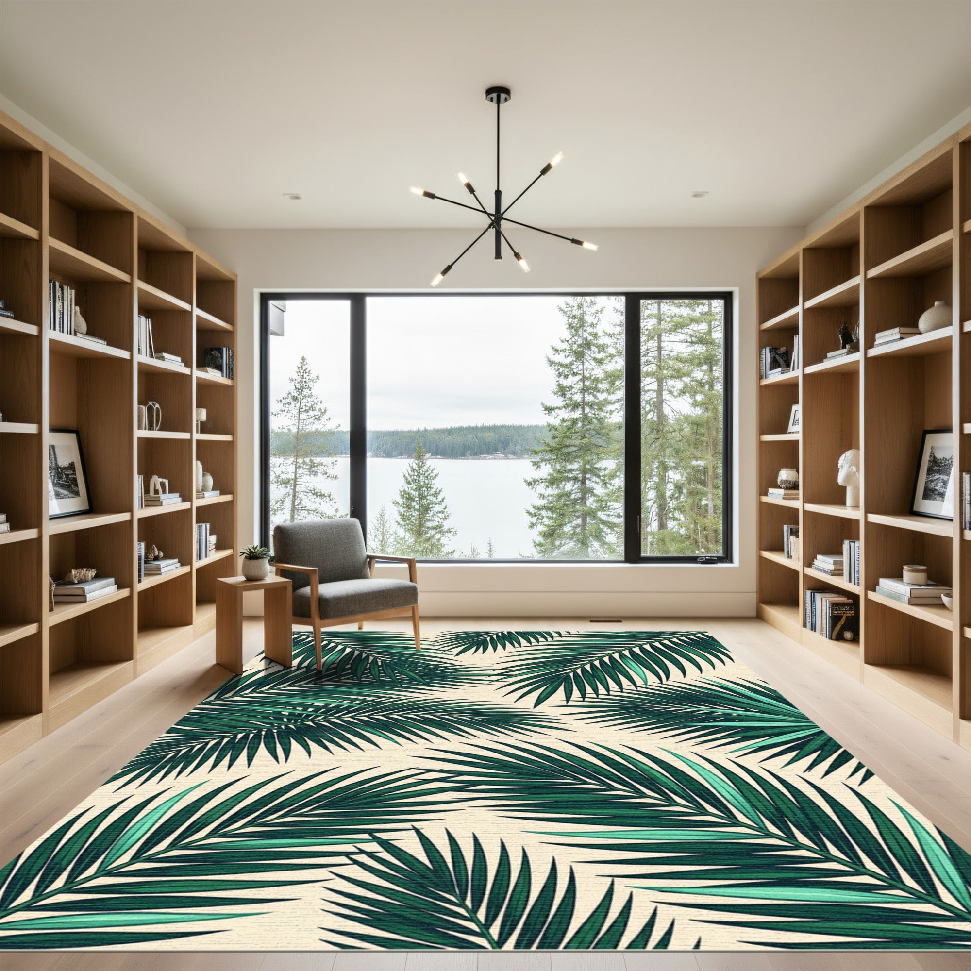 Lush Tropical Green Palm Foliage Rug