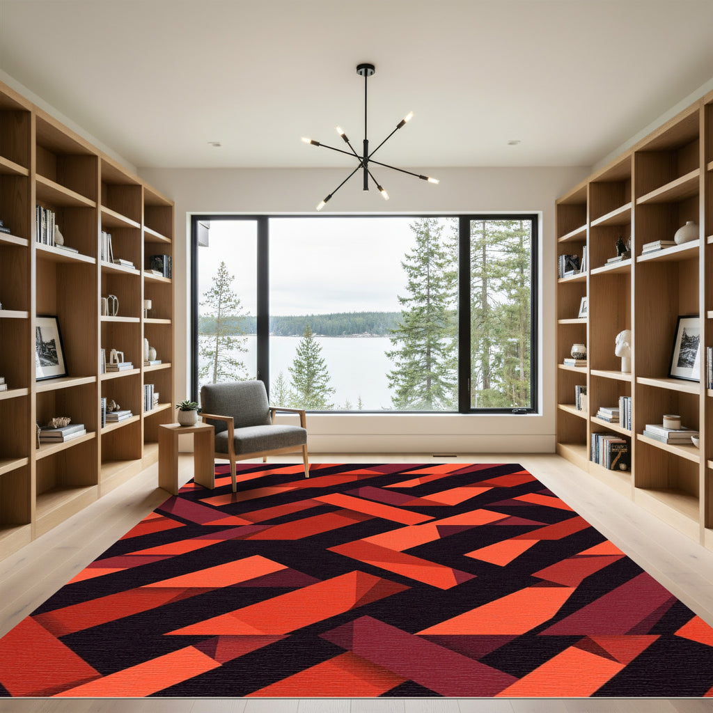 Red Orange Geometric Weave Rug