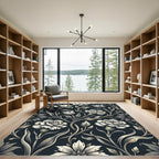 Dark Floral Victorian Botanical Scroll Rug