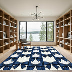 Elegant Navy Blue Bow Striped Rug