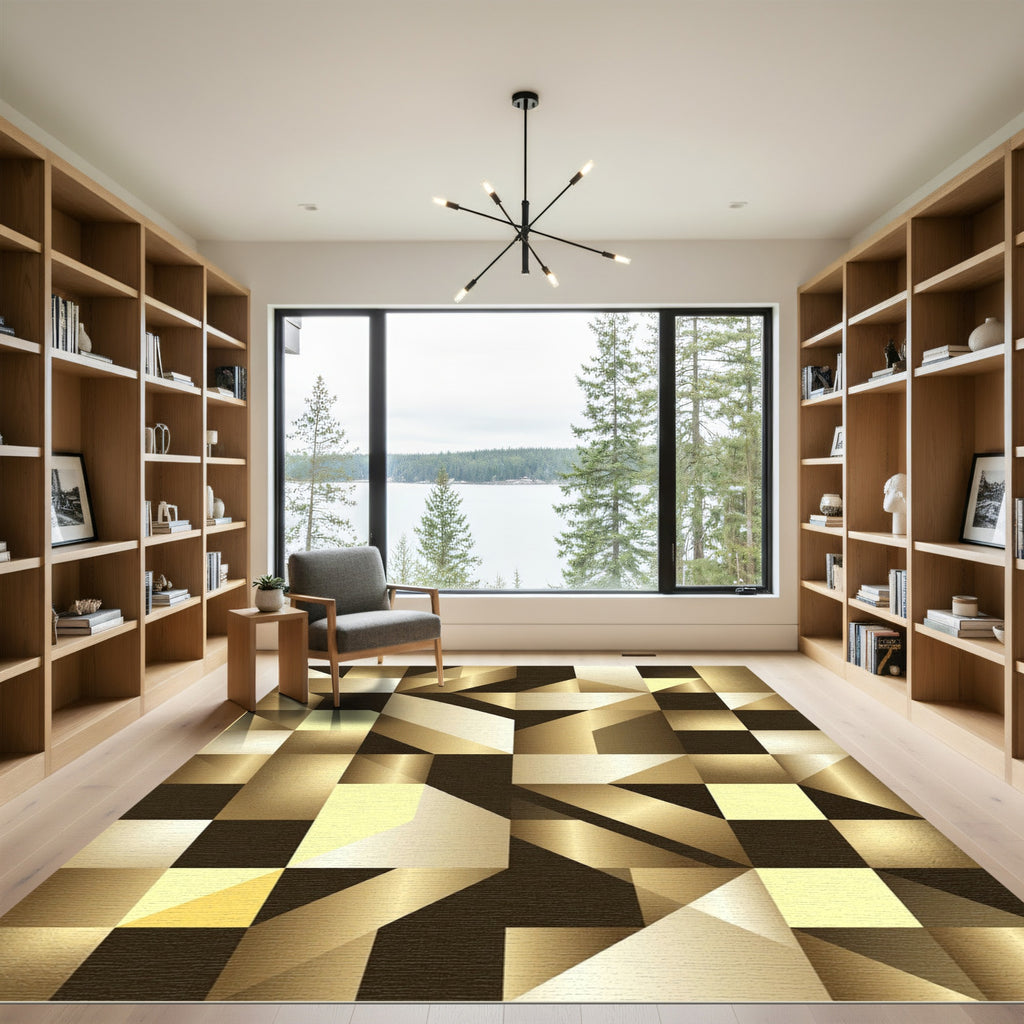 Golden Geometric Abstract Metallic Prism Rug
