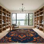 Ornate Amber Blue Lotus Medallion Rug