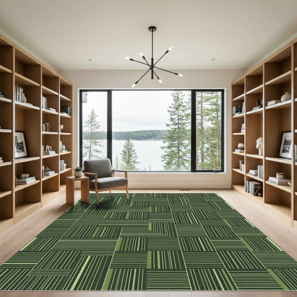 Green Pixelated Grid Lines Rug