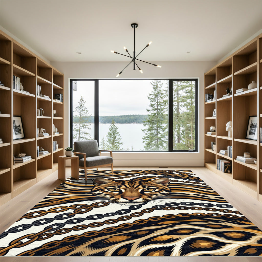 Golden Leopard Ocelot Chain Link Art Rug