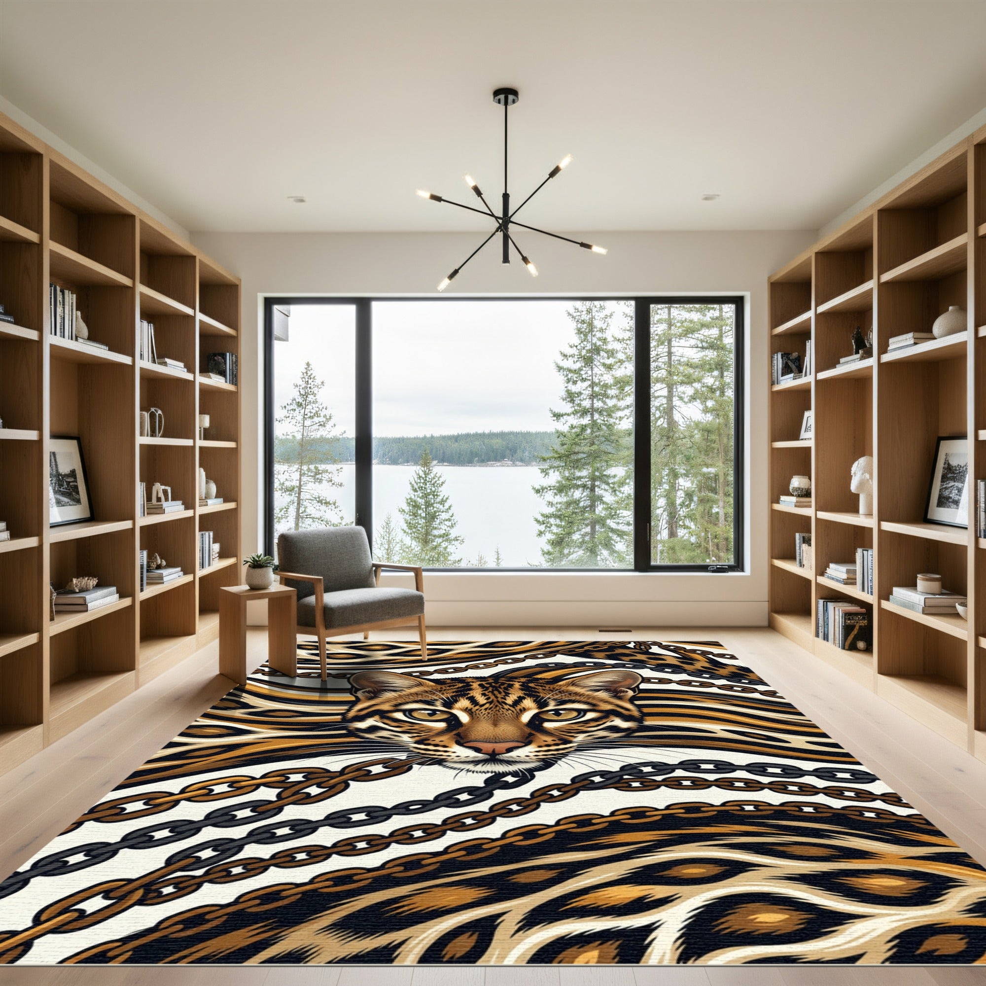 Golden Leopard Ocelot Chain Link Art Rug
