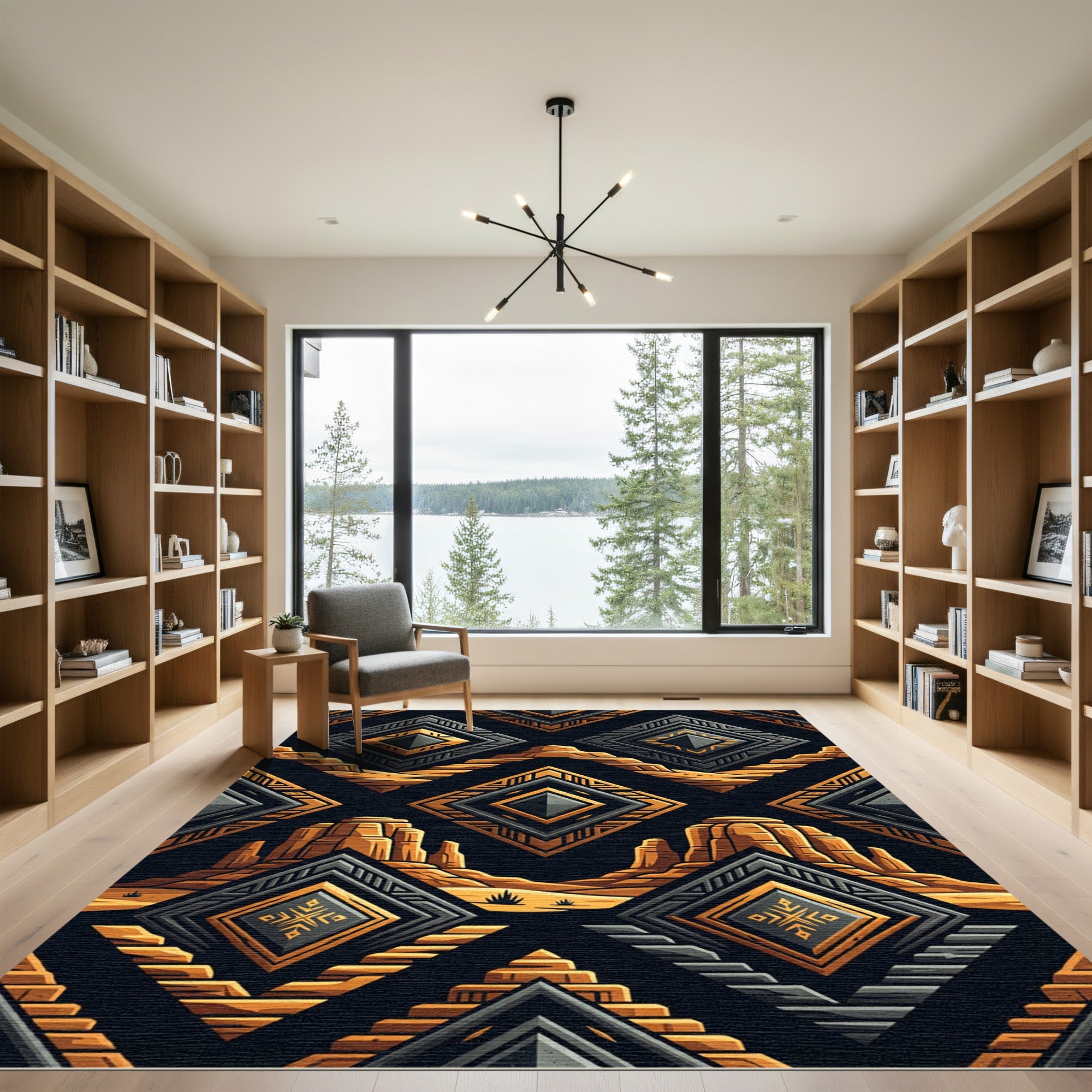 Golden Geometric Desert Mesa Art Deco Rug