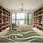 Earthy Green Oceanic Wave Rug