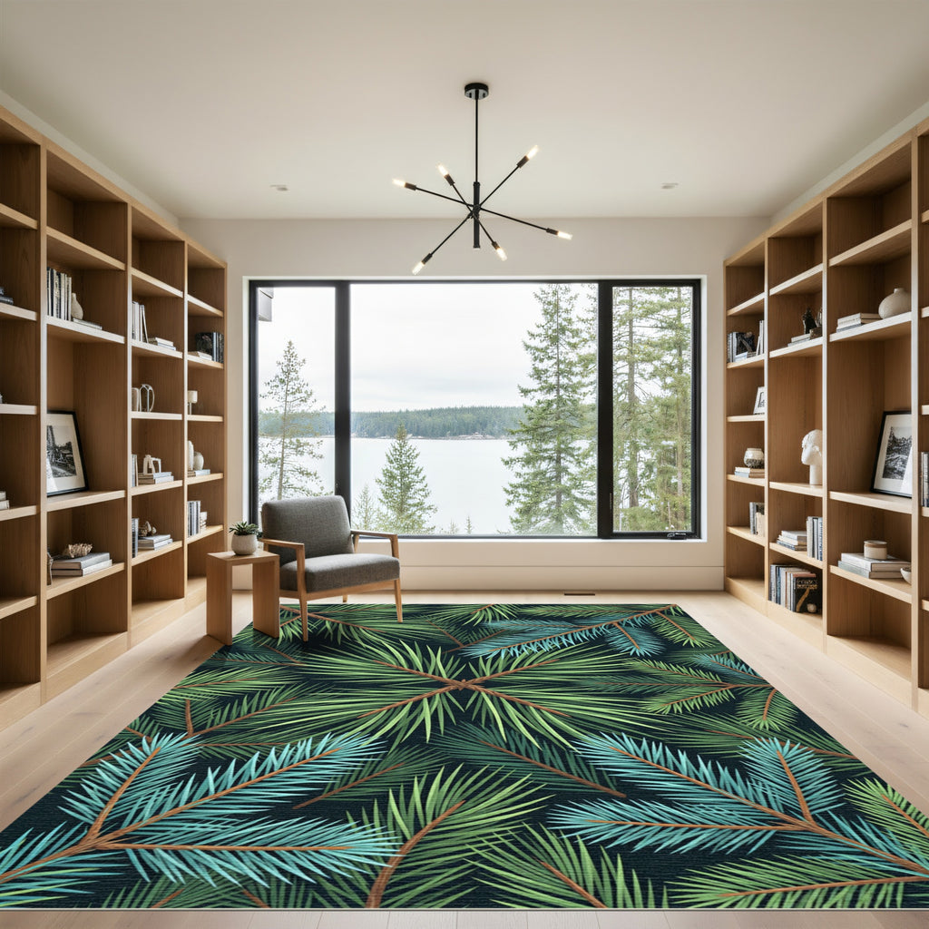 Green Blue Pine Needle Radiate Arrangement Rug
