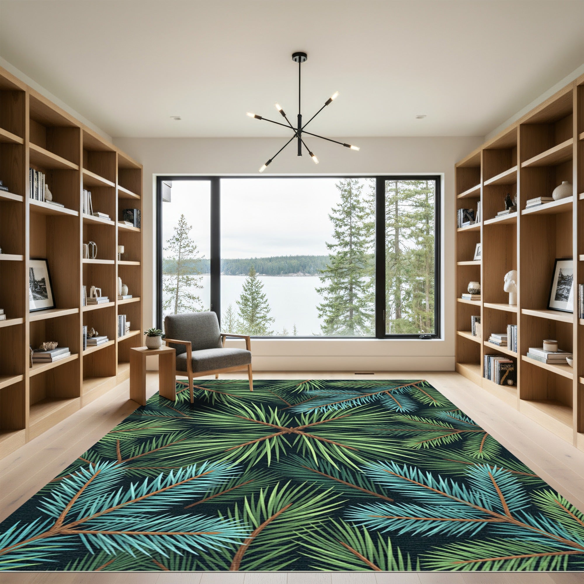 Green Blue Pine Needle Radiate Arrangement Rug