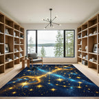 Celestial Golden Starry Midnight Nebula Rug