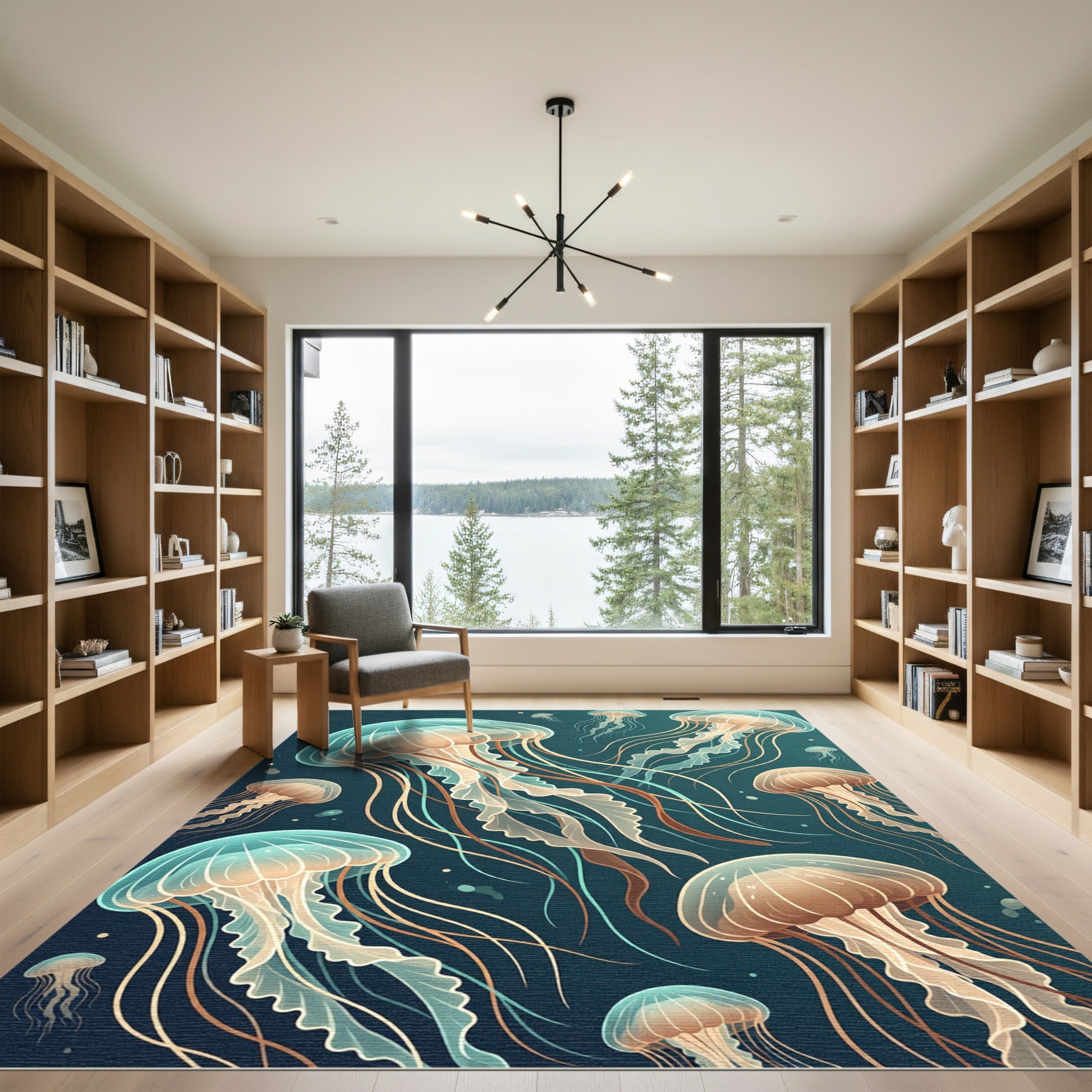 Ethereal Bioluminescent Jellyfish Deep Sea Ocean Rug