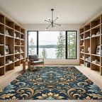 Ornate Teal Gold Acanthus Scroll Rug