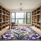 Watercolor Purple Botanical Garden Meadow Rug