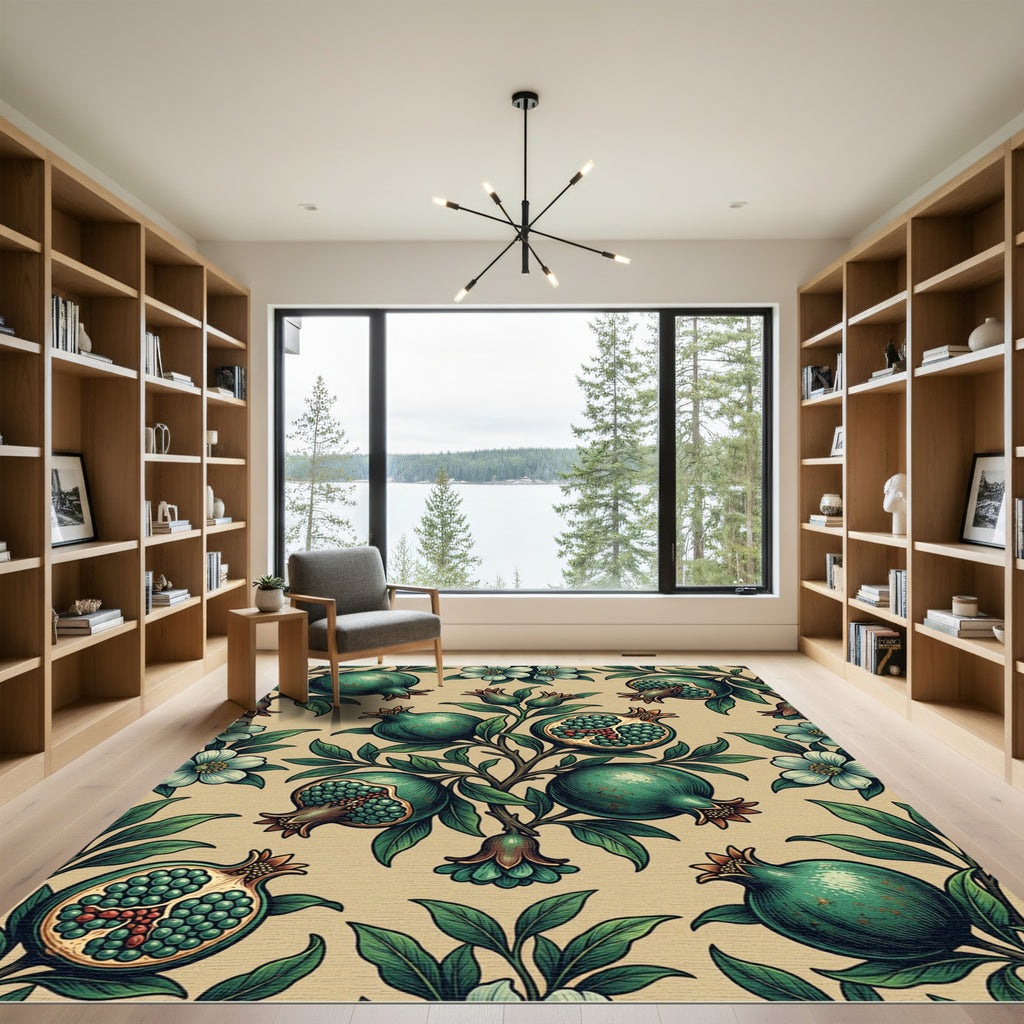 Botanical Pomegranate Forest Sage Green Wall Art Rug