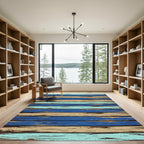 Weathered Blue Beige Horizontal Wood Plank Rug