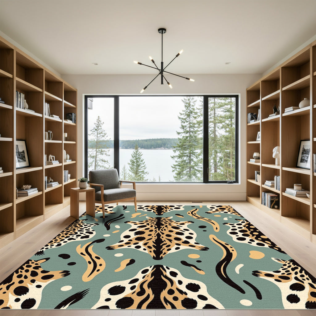 Teal Leopard Faux Hide Spots Rug