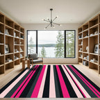 Bold Pink and Graphite Vertical Stripe Rug