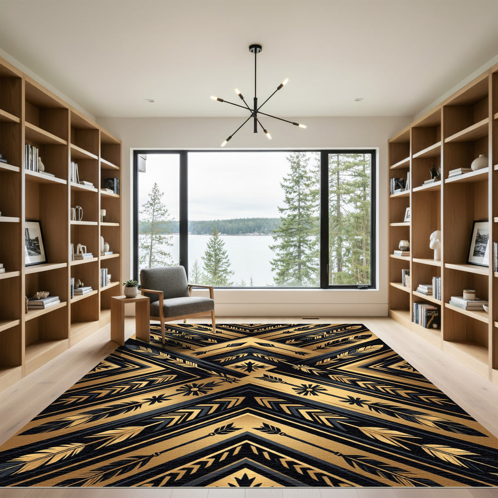 Golden Arrow Geometric Feather Art Rug
