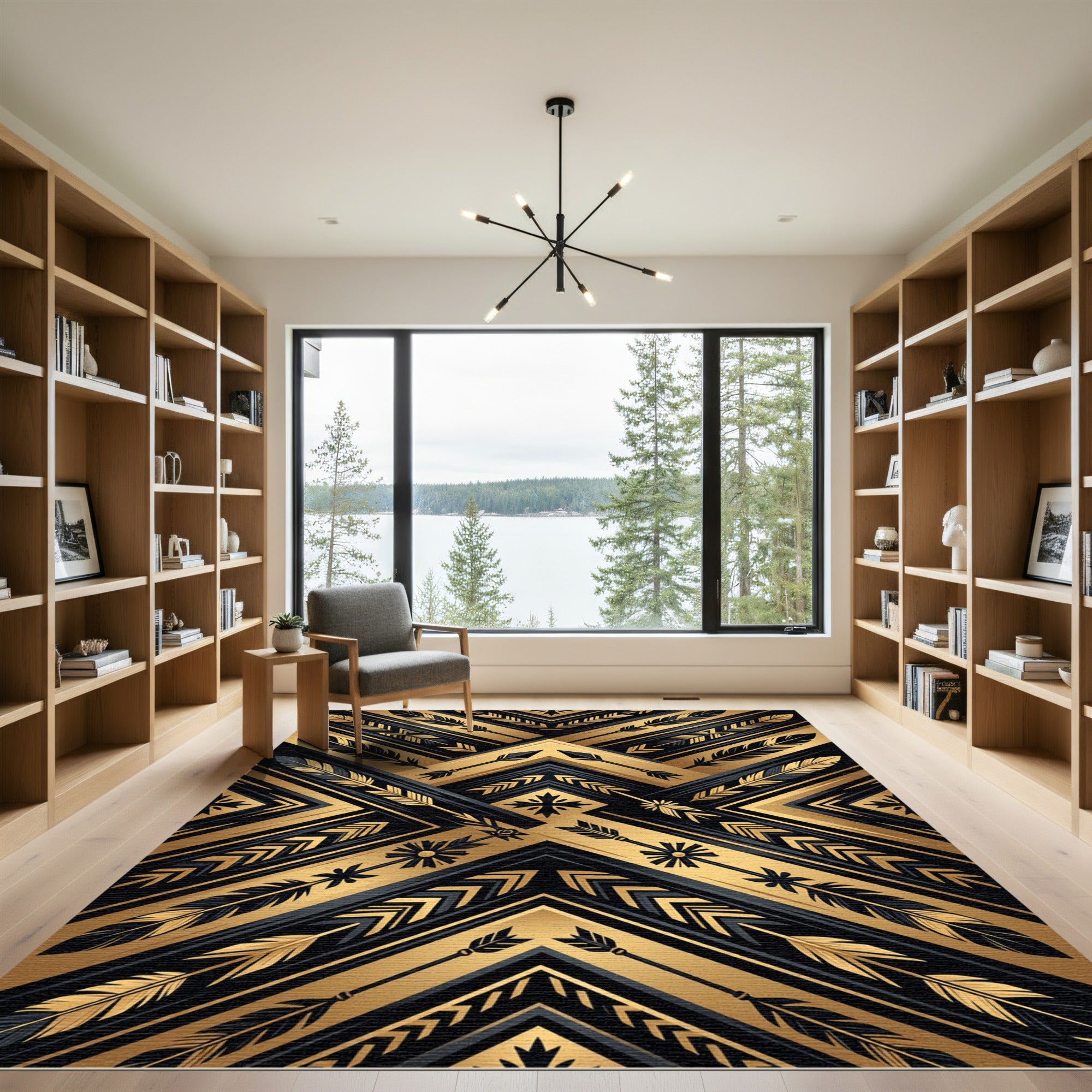 Golden Arrow Geometric Feather Art Rug
