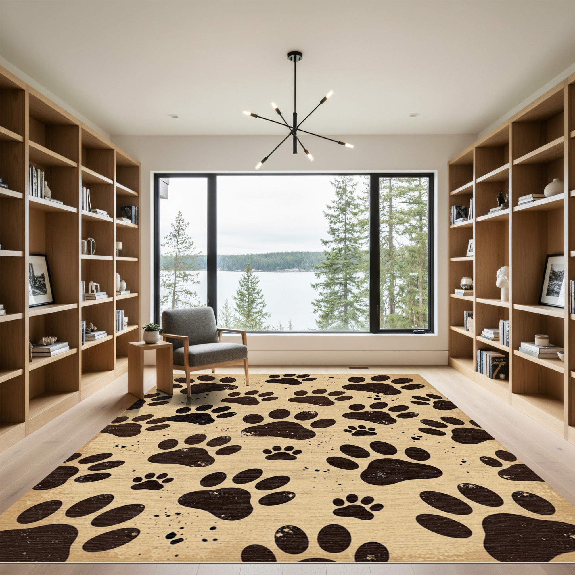 Rustic Taupe Paw Print Animal Track Rug