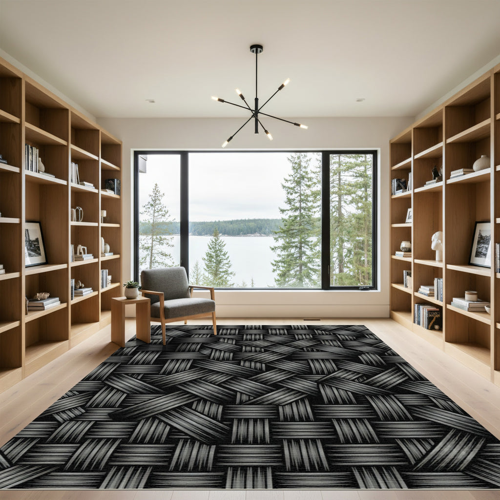 Charcoal Woven Texture Grid Rug