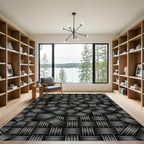 Charcoal Woven Texture Grid Rug